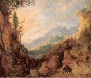 Momper II, Joos de Mountainous Landscape with a Bridge and Four Horsemen oil